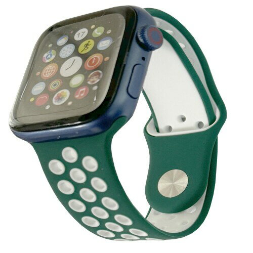 (Pellforia) アップルウォッチ バンド ベルト 42mm 44mm 45mm 46mm 49mm 対応 シリコン製 SE Ultra 全シリーズ対応 フォレストグリーン × 白 ホワイト Sサイズ