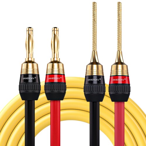 Mukjipa YM-2C 10AWG(ゲージ)×2Conductor オーディオケーブル 5N（99.999%）OFC 無酸素純銅 スピーカーケーブル，24k金メッキ 純銅プラグ YM-2C (1.5M, BP)