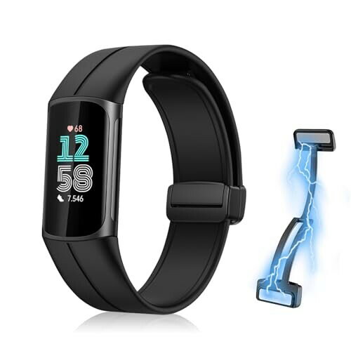 (RicYeel) 磁気付き シリコンバンド Fitbit charge 6/Fitbit charge 5 対応 バンド マグネット付き 装..