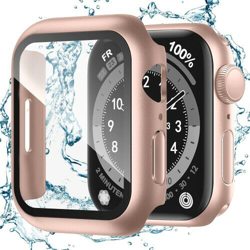 Puptoya for アップルウォッチ 防水 カバー 46mm Apple Watch用 ケース Series 11 10 あっぷるうぉっち 保護 バンパー タッチ感度が高い 耐衝撃 ガラスフィルム 装着簡単 iWatch 46mm ローズゴールド