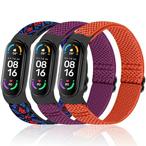 Xiaomi Mi Band 3 スマートウォッチ (Huamanlou) コンパチブル Xiaomi Mi Band 7/6/5 バンド 、弾性スポーツ 柔らかく快適で通気性の良い無段階で長さ調節ナイロンループ換えバンド3 Pack