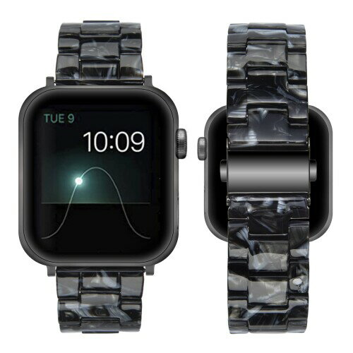 BinGeLi コンパチブル Apple Watch バンド 樹脂ベルト軽量 防水 アップルウォッチ バンド 腕時計ベルト ステンレス留め金 iwatch SE series 7/6/5/4/3/2/1対応 42mm 44mm 45mm 黒い花 