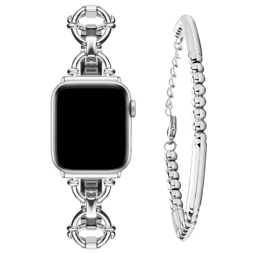 楽天まばし商店（wutwuk） コンパチブル メタル Apple Watch バンド Apple Watch Series 9/8/7/6/5/4/3/2/1/SE/SE2/Ultra ベルト 18Kゴールド メッキ ステンレススチール ビーズチューブブレスレットセット レデイース＆ガール
