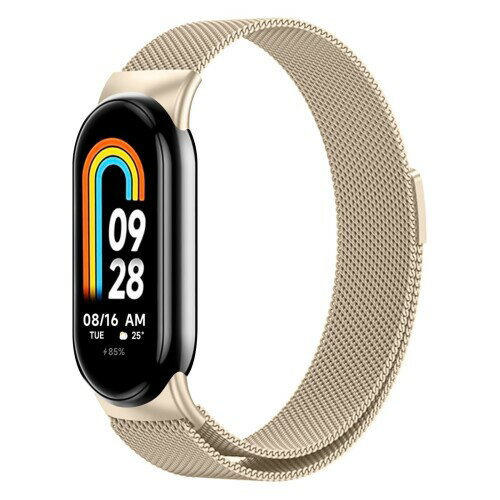 (Wanme) 対応Xiaomi Smart Band 9 /8金属交換バンドマグネティックストラップ ステンレス ベルト長さ調節 男女兼用（ヴィンテージゴールド）