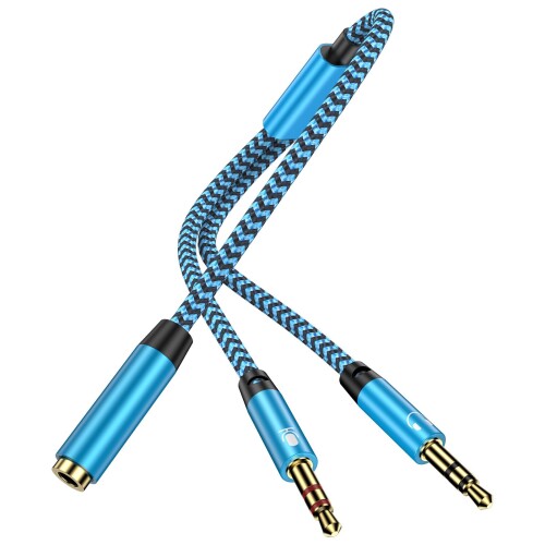 3.5mm オーディオ分配ケーブル イヤホン2分配器 4極 3極 変換ケーブル 4極(メス) -3極(オス*2)マイク 変換ケーブル ステレオ Hi-Fi音質再...