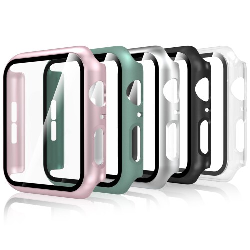 BigqinApple Watch Series 4/5/6/SE 44mm 対応 ケースと保護フィルム 一体型 全面保護カバー 極薄軽量 指紋防止 高透過率 擦り傷防止 取扱簡単 (PCフレーム+強化ガラス)