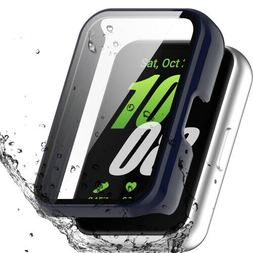 AIYYXX For Samsung Galaxy Fit3 カバー 3D 直角エッジ 超薄型 PC+ガラス素材 一体型 galaxy fit3 ケース 対応 高透過率 キズ防止 指紋防止 簡単に取り付け・取 全面保護 galaxy fit3 保護カバー（ブルー)