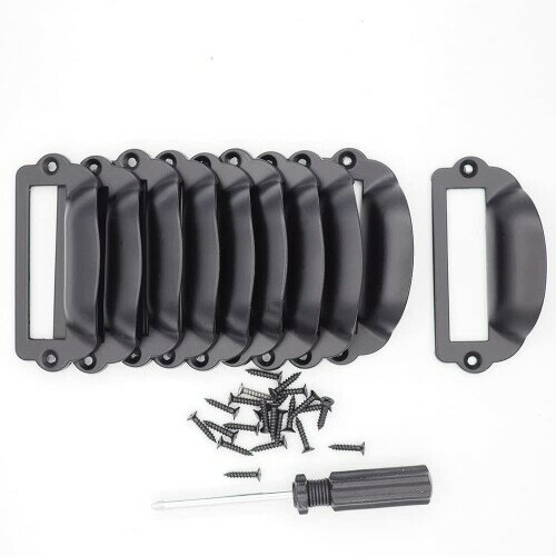 Hymyily 亜鉛合金アンティーク 取っ手 10 個 セット サイズ8x3.5cm ワードローブ 家具 収納 木箱 キャビネット 引き出しノブ 取手 DIY 工具 ネジ付き (ブラック)