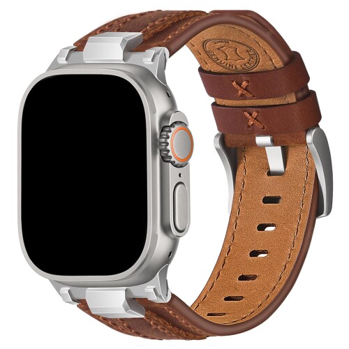 (Wristitani) アップルウォッチ バンド 本革 レザー 44mm 45mm 46mm 49mm iWatch Ultra 3/2/1 Series 11 10 9 8 7 SE3 SE2 SE 6 5 4 3 に対応 交換ストラップ 取付簡単 男性用 ビジネス(ダークブラウン+シルバーバッ