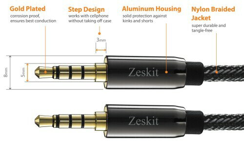 Zeskit 4極3.5mmステレオオーディオケーブル 長さ1.2m ナイロンメッシュケーブル オス-オス 2