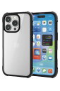 エレコム iPhone 16 Pro ケース 背面クリア 耐衝撃 衝撃吸収 軽量 ハイブリッド 4つ角エアークッション ワイヤレス充電対応 MUBRAIN ブラック×クリアブラック PM-A24CHVAIRBK