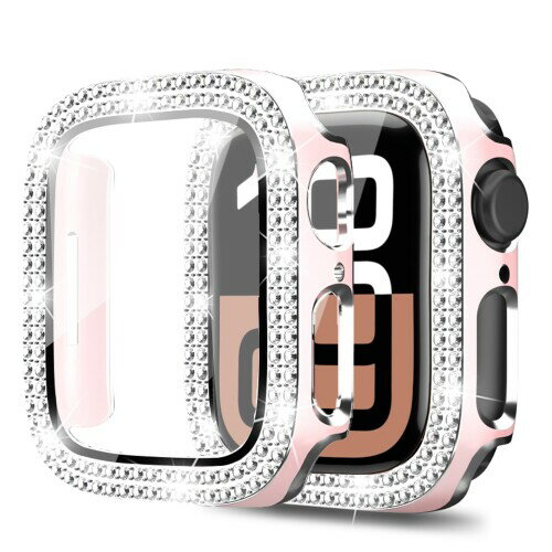 YAODLE Apple Watch ケース アップルウォッチ カバー Series 9/8/7 45mm 対応 PC素材 グリッターApple Watch保護ケース デザイン 全面保護 防塵 キズ防止 軽量(45mm，ピンク＋シルバーエッジ)