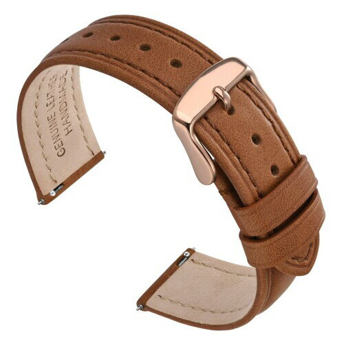 (MABEKS) 時計ベルト 本革 18mm オイルワックスレザー腕時計バンド 交換ベルト クイックリリース ライトブラウン・ローズゴールドバックル
