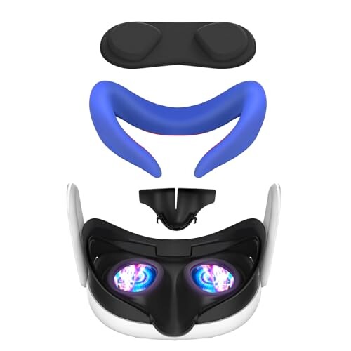 Esimen VRシリコーンマスクフェイスカバー適用性 Meta Quest 3フェイスパッドクッションレンズプロテクターと がある、ノーズガード防汗ウォッシャブル耐光漏れ防止 (青)