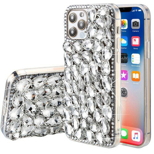 Gdrtwwh iPhone 13 Pro Max ケースラグジュアリーシャイニークリスタルラインストーンダイヤモンド保護ケース,シルバー(6.7インチ)