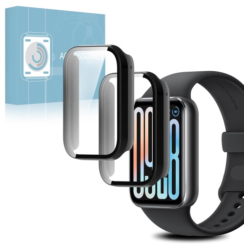Xiaomi Smart Band 9 Pro 用 ケース ガラスフィルム 一体型 Xiaomi Smart Band 9 Pro 保護カバー 全面保護 耐衝撃 高透過率 指紋防止 スマートウォッチ ケース (ブラック）