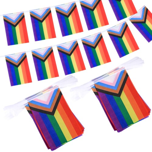 プライドフラグ プログレスプライドフラッグ プログレスレインボープライドフラグ バナーストリング レインボーゲイ LGBT LGBTQ ペナントフラッグ レイン...