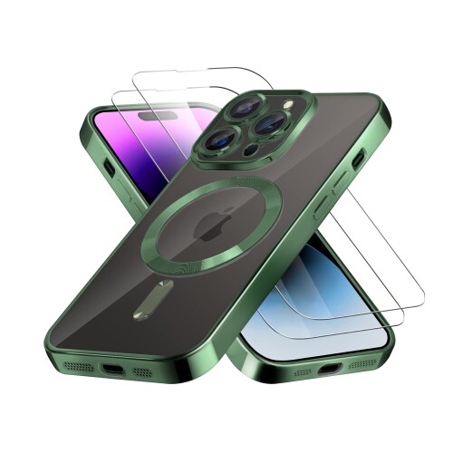 Casesmo (MagSafe対応) iPhone 11 用 ケース (カメラフイルムを贈) (フィルムを贈 ) 透明 黄ばみなし マグネット搭載 耐衝撃 軽量 薄型 米軍MIL規格取得 アイフォン11 カバー, グリーン