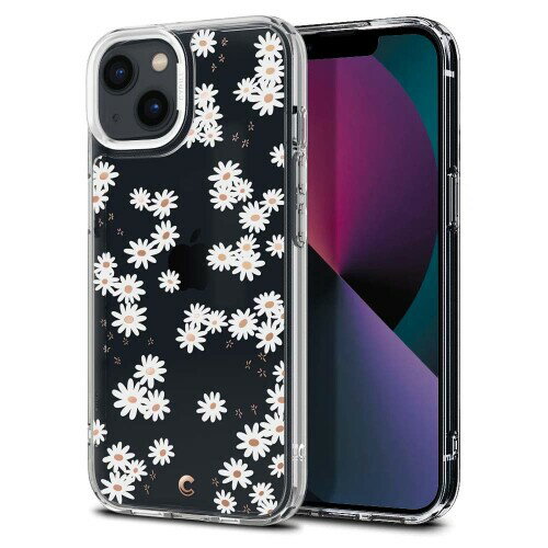 by Spigen iPhone 13 用 クリア 花柄ケー