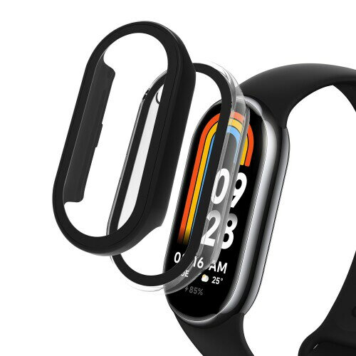 LanQii ケース 用の Xiaomi Smart Band 9/ 用の Xiaomi Mi Band 9ケース カバー スマートウォッチ 保護ケース ガラスフィルム 高級素材 一体型カバー キズ防止 軽量 全面保護 二重構造 超薄型 装着簡