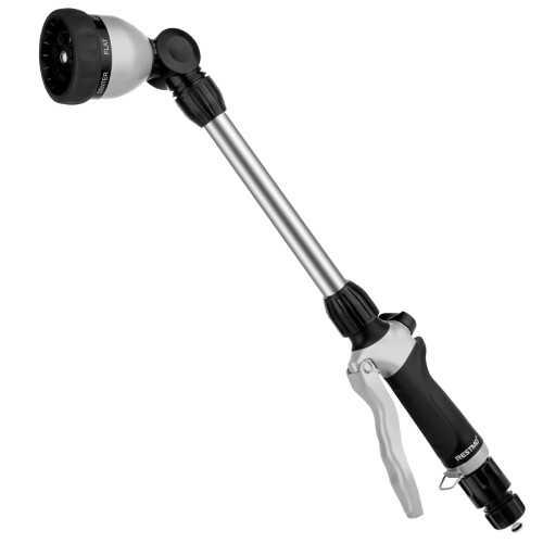 RESTMO 金属散水ワンド スプレーランス 頑丈なホースワンド 180°調節可能なラチェットヘッド 7つのスプレーパターン 延長ホースワンド 庭用スプレーガン 水掛けバスケット 流量コントロ