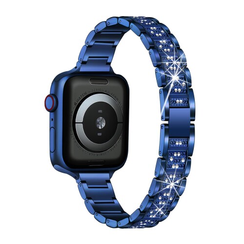 コンパチブル Apple Watch バンド キラキラ ダイヤモンド ラインストーン アップルウォッチ 細い帯 ステンレス ベルト iWatch SE/Ultra Series8/7/6/5/4/3/2/1に対応 (42mm 44mm 45mm 49mm 青)