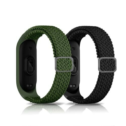 (LanQii) バンド Xiaomi Smart Band 7/6/5 /Xiaomi Mi Band 7/6/5 対応 ナイロン バンド 編み込み スポーツ用 Xiaomi Smart Band 7/6/5 (Xiaomi Mi Band 7/6/5) 対応 長さ無段階調整 柔軟 防汗 夏向け-ブラック/アーミー