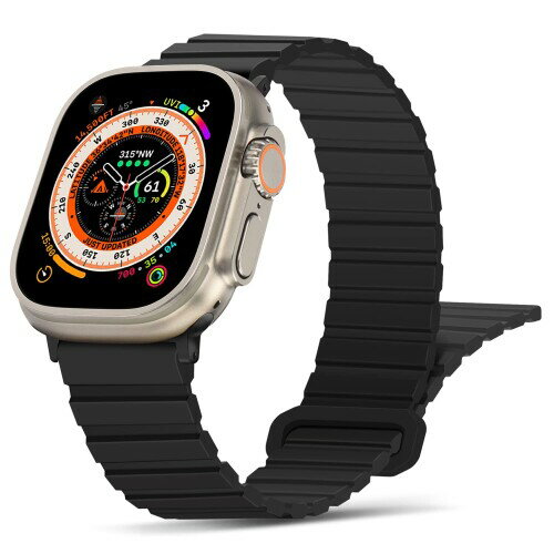 シリコン磁気アップルウォッチ バンド コンパチブル Apple Watch バンド 49mm 45mm 44mm 42mm 41mm 40mm 38mm Ultra2 Ultra シリーズ9 8 7 6 5 4 3 2 1 SE 、薄型シリコン磁気ループ交換用バンド(両面ウェアラ