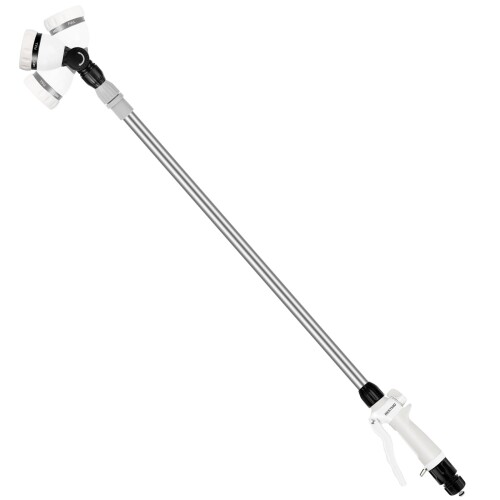 RESTMO 伸縮式スプレーランス、長さ95-155cm 散水ランス | 180°調節可能なラチェットヘッド | 7つのスプレーパターン延長ホースワンド 庭用スプレーガンから水掛けバスケット、低木 白