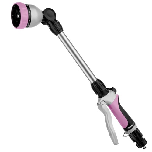 RESTMO 金属散水ワンド スプレーランス 頑丈なホースワンド 180°調節可能なラチェットヘッド 7つのスプレーパターン 延長ホースワンド 庭用スプレーガン 水掛けバスケット 流量コントロ