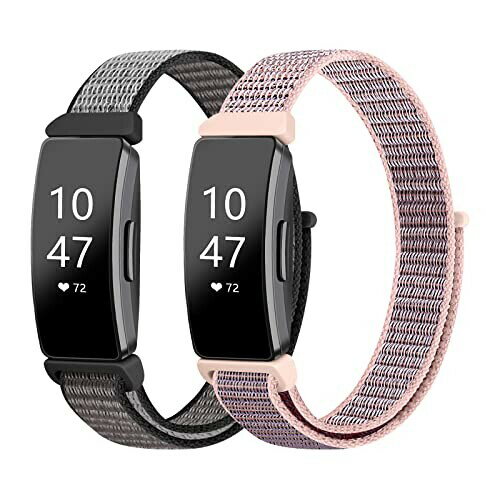 Financingpig バンド for Fitbit Inspire2/Inspire/Inspire HR交換バンド、柔らかいナイロン製ベルト 通気性 多色選択 調整可能 アイアングレー+ピンクサンド