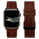 ブラウン クロコダイル時計ベルトコンパチブル Apple Watch バンド 38mm 40mm 41mm Series 9 8 7 6 5 4 3 2 1 薄型 ワニ 対応 アップルウォッチ バンド 皮 AW-26-DE-SS