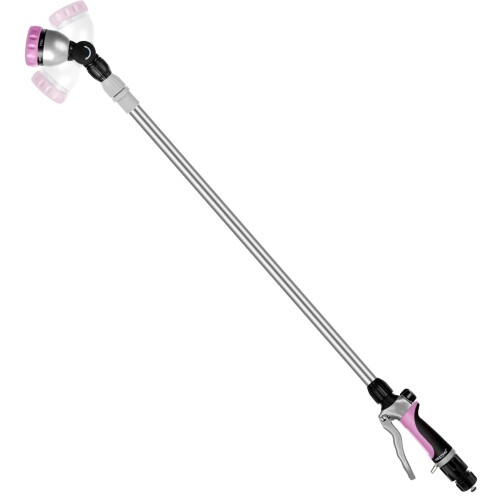 RESTMO 伸縮式スプレーランス、長さ95-155cm 散水ランス | 180°調節可能なラチェットヘッド | 7つのスプレーパターン延長ホースワンド 庭用スプレーガンから水掛けバスケット、低木 ピンク