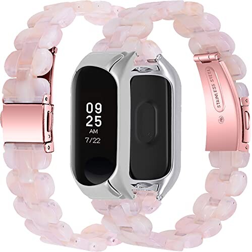 Miimall対応Xiaomi Mi Band 7 バンド 樹脂バンド ケース付き 耐衝撃 樹脂製 調節簡単 簡単取付 お洒落 軽量 男女適用 Mi Band 7 ベルト 落下防止 脱着簡単 シャオミ Mi Band 7 カバー 調節バンド（ピ