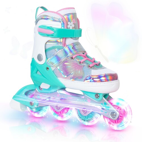 Nattork インラインスケート 子供用 ローラースケート バタフライシリーズ 水色 S 17.5-20CM 【靴サイズ調整可能】三種類のサイズ:S(内寸 17.5-20cm)M(内寸 20.5-23cm)L(内寸 23.5-26cm)工具不要で、PUSHボタンを押すと4段階のサイズに変更できます、お子様の成長によってサイズを調整して超簡単!商品詳細:商品に説明書x1 六角レンチx2 ロングネジx2 小ネジx2 【高品質素材を使用】高品質のファブリックを使用し、足がソフトなファブリックに包まれるような感じられ、靴は82A PUスムースウィールとABEC-7ベアリングを採用し、柔らかい裏地は汗をよく吸収し、前面の余分なパッドはお子様のつま先が痛くなるのを防止できます。 【三重プロテクション】スケート靴は3つの保護層で設計されています: 耐久性のある固定バックル、耐摩耗性の面ファスナーストラップ、丈夫な靴紐の3層構造で、足首をしっかりサポートします。右足にシングルブレーキを装備し、転倒の危険を防ぎます。【充電不要の光るホイー】充電不要でのホイールが回るとキラキラと光る 【子供のプレゼントに最適】インラインスケート靴は、子供の完璧な誕生日/クリスマスプレゼントになります。子供たちは、私たちのスケートで幸せな子供時代と大きな喜びを持つことができます。初心者に手頃な価格で、私たちは常にお客様に高品質の経験を提供することを目指しています。 【2年品質保証】購入サービスを提供致します。お買い上げ頂き、ありがとうございます。もしご不明や製品に不具合なところがございました場合、お気軽にお問い合わせくださいませ。必ずお客様が満足するまで対応致します。 連絡方法:右上に「注文履歴」→「注文リスト｣→「販売:Satis Shop｣→「質問する｣から、弊社サポートまでご連絡をいただきますようお願い申し上げます。親切な対応をさせていただきます。 商品コード59082371653商品名Nattork インラインスケート 子供用 ローラースケート バタフライシリーズ 水色 S 17.5-20CM型番TLA11CC281W-JPサイズS（17.5-20CM）カラー水色（バタフライ）※他モールでも併売しているため、タイミングによって在庫切れの可能性がございます。その際は、別途ご連絡させていただきます。※他モールでも併売しているため、タイミングによって在庫切れの可能性がございます。その際は、別途ご連絡させていただきます。