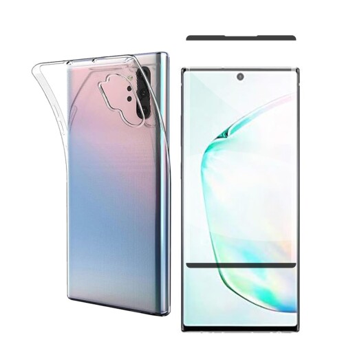 対応 Galaxy Note 10 Plus/Note 10pro ケース+ ガラスフィルム SCV45 SC-01M 保護フィルム 耐指紋 撥油性 反射低減 飛散防止処理 ギャラクシーNote 10 Plus 柔軟 TPU カバー 全透明 散熱加工 黄変しにくい
