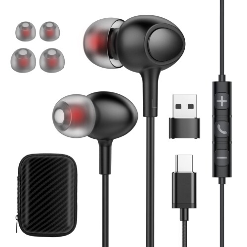 USB CイヤホンタイプC イヤホン USB A アダプタ PC対応のブラックヘッドホン, HiFi音質 DAC重低音イヤホン マイク付き 有線ヘッドホン在宅勤務/会議/Androidスマートフォン など対応 USB CイヤホンタイプC イヤホン USB A アダプタ PC対応のブラックヘッドホン, HiFi音質 DAC重低音イヤホン マイク付き 有線ヘッドホン在宅勤務/会議/Androidスマートフォン など対応