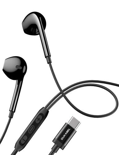 DuKabel 1.2M イヤホン マイク付き USB C 有線 ステレオ 音量調整 リモコン付き 両耳 全指向性 MacBook Air/Pro/iPad Pro/Android/Type-C 機器用 ブラック TCEAR-120B