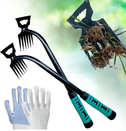 草取り道具 熊手 6歯 2本セット園芸用品 掘り起こし道具 草刈りレーキキット ステンレス製 超軽量 雑草..