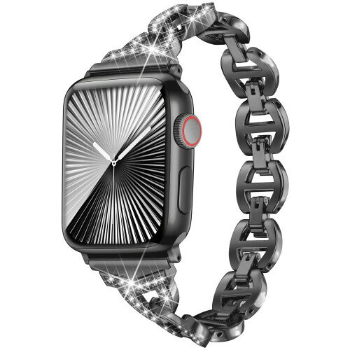 (Daturus) 互換性があります Apple Watch バンド ダイヤモンドラインストーン ステンレス アップルウォッチ ベルト Apple Watch 11/10/9/8/7/6/5/4/3/2/1、SEに対応 アップルウォッチバンド (黒、42mm(Series