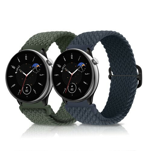 (LanQii) 20mm バンド Amazfit Active/Amazfit GTR Mini/Amazfit GTS 4/Amazfit GTS 4 Mini 対応 ナイロン バンド 編み込み スポーツ用 Amazfit GTS 3 /GTS 2e 対応 長さ無段階調整 柔軟 防汗 夏向け-ネイビーブルー/タ