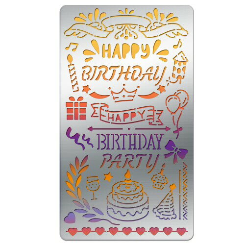 BENECREAT 1枚入り ステンシルシート ステンレス製 Happy Birthday 誕生日 合金製 描画テンプレート 手..