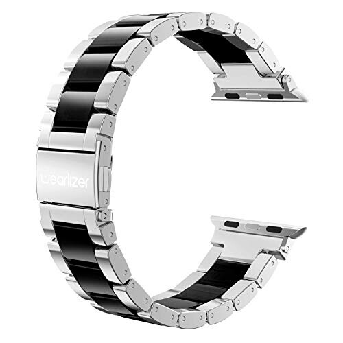 Apple Watch バンド/アップルウォッチ8 バンド 38/40/41/42mm,iWatch Series 11 10 9 8 7 6 5 4 3 SE/Ultra 3 2 1対応 apple watch樹脂+ステンレス 男性 女性交換ベルト 軽量 調整工具付 (ブラック+シルバー)