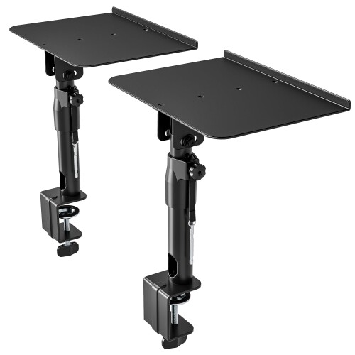 PEGZONE スピーカースタンド 卓上 クランプ式 耐荷重30kg 広い天板 30×23cm 角度調節±15° 360°回転 2台1組 ブラック