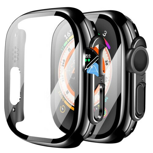 YUGYUG 対応 アップルウォッチ カバー Ultra 3/2/1 アップルウォッチ ケース PC素材 光沢式 Apple Watch ケース ガラスフィルム 一体型 日本旭硝子材 二重構造 Apple Watch カバー 全面保護 強化ガラ