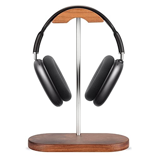 JUBECO Nature Walnut Wood & Aluminum Headphone Stand,Sturdy Desk Headset Mount Shelf for HeadphonesiWanlut)