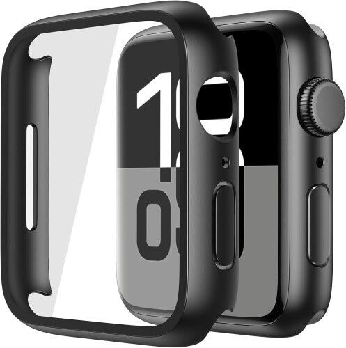ULOE 対応 Apple Watch Series 11 (2025) Series 10 42mm用 ケース, 対応アップルウォッチ 11/10 42mm 保護カバー ガラスフィルム 一体型 PC素材全面保護(ブラック)