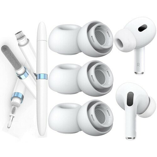 Jazolmky イヤーピース AirPods Pro 第1/2世代対応 イヤーピース シリコンイヤーチップ 遮音性 滑り止め 柔らかい 耳垢ガード フィット感 脱落防止 3 in 1イヤホン掃除道具付き 多機能airpods掃除
