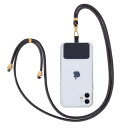 OwnestX スマホストラップ 携帯用 挟むだけ 首掛け 肩掛け 斜めがけ 落下防止 編み込み 丈夫 長さ調整可能 おしゃれ 人気-ブラック