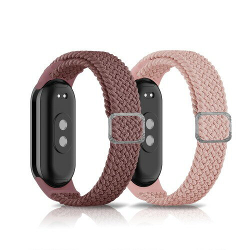 (LanQii) バンド Xiaomi Smart Band 8 /Xiaomi Mi Band 8 対応 ナイロン バンド 編み込み スポーツ用 Xiaomi Smart Band 8 (Xiaomi Mi Band 8) 対応 長さ無段階調整 柔軟 防汗 夏向け-スモークパープル/ピンク